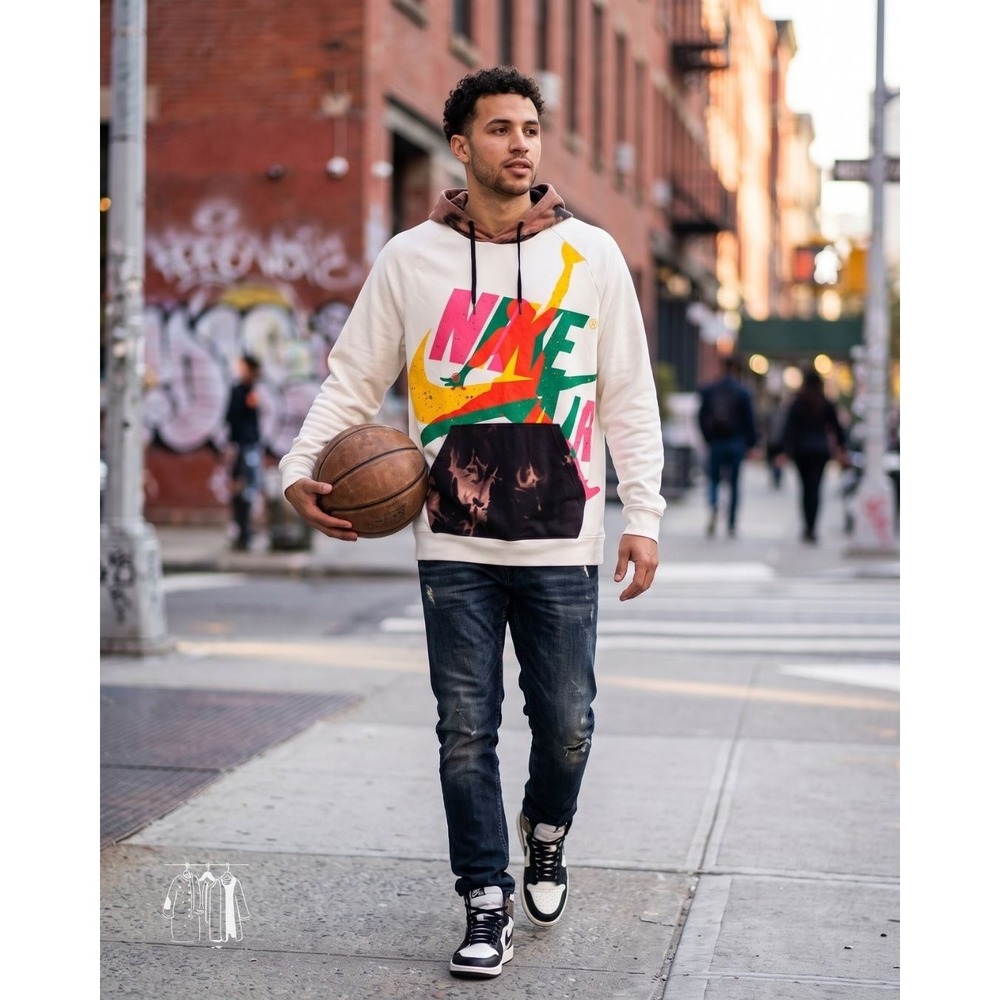 Nike Jordan Jumpman Hoodie Mens XL White Excellent Bleach Tie Dye CV7411-100